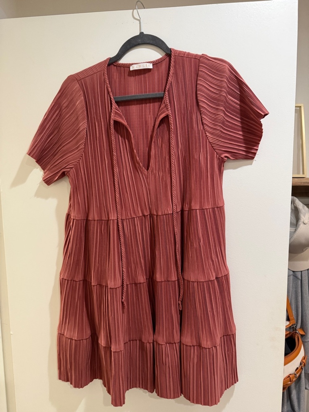 Women's Rust Tiered Pleated Dress- Karlie